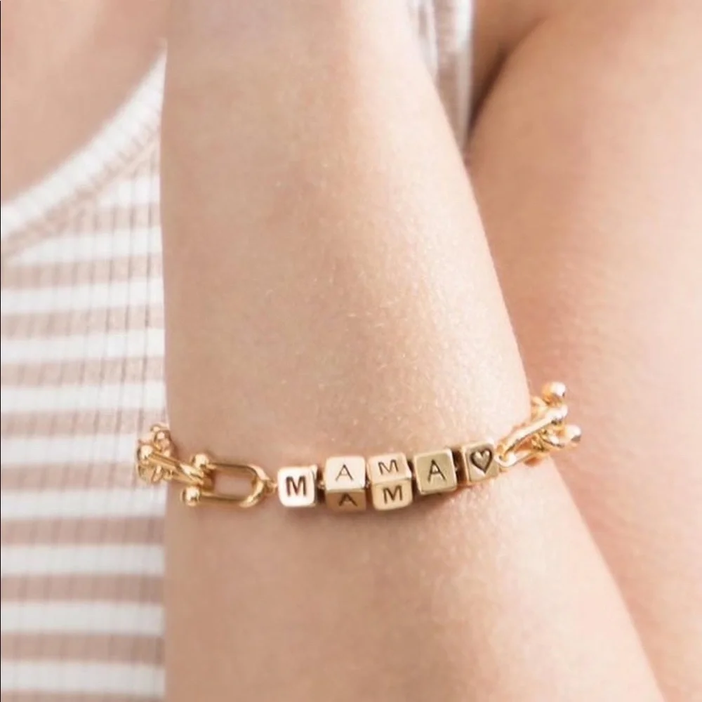 Block lettering 'Mama' Link Goldtone Bracelet